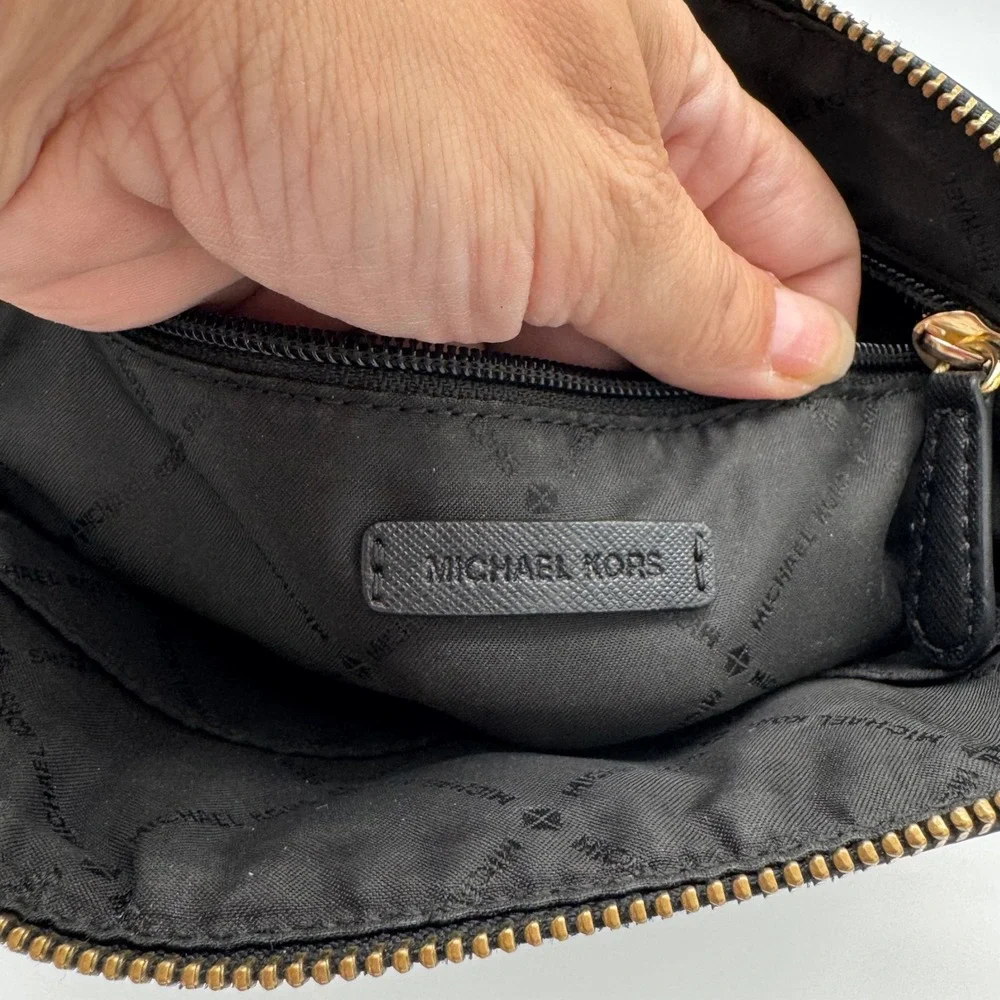 Michael Kors Emmy Black Saffiano Leather Dome Crossbody Bag 9x7 Chain Strap